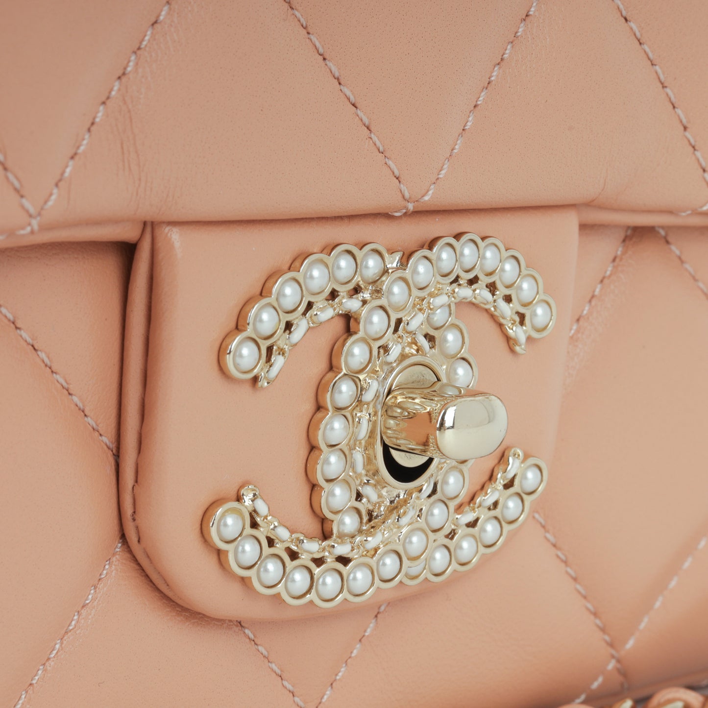 Chanel Pearl East West Flap Bag - Peach Lambskin | Champagne Gold Hardware