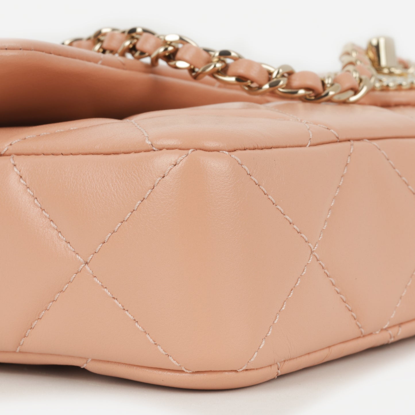 Chanel Pearl East West Flap Bag - Peach Lambskin | Champagne Gold Hardware