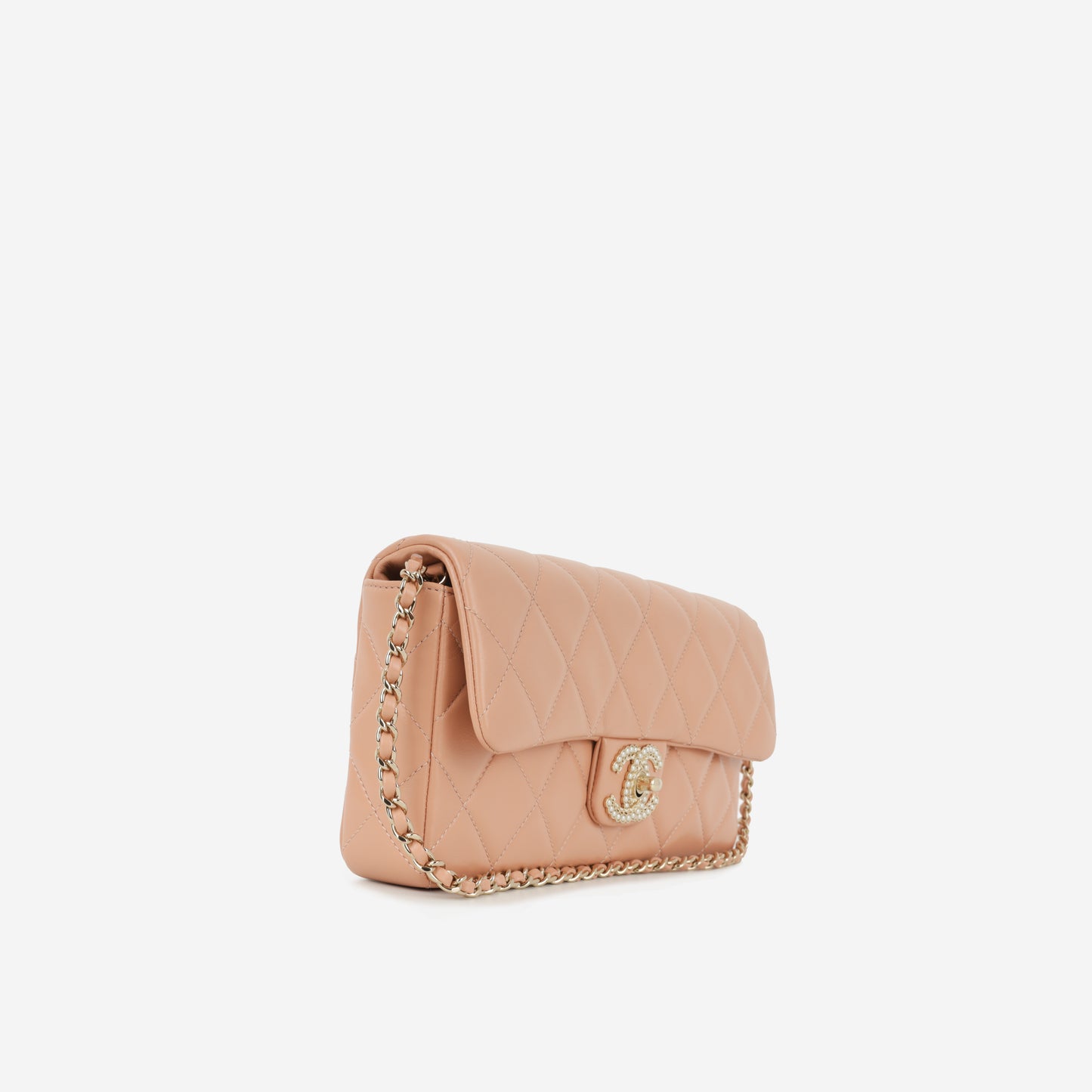 Chanel Pearl East West Flap Bag - Peach Lambskin | Champagne Gold Hardware