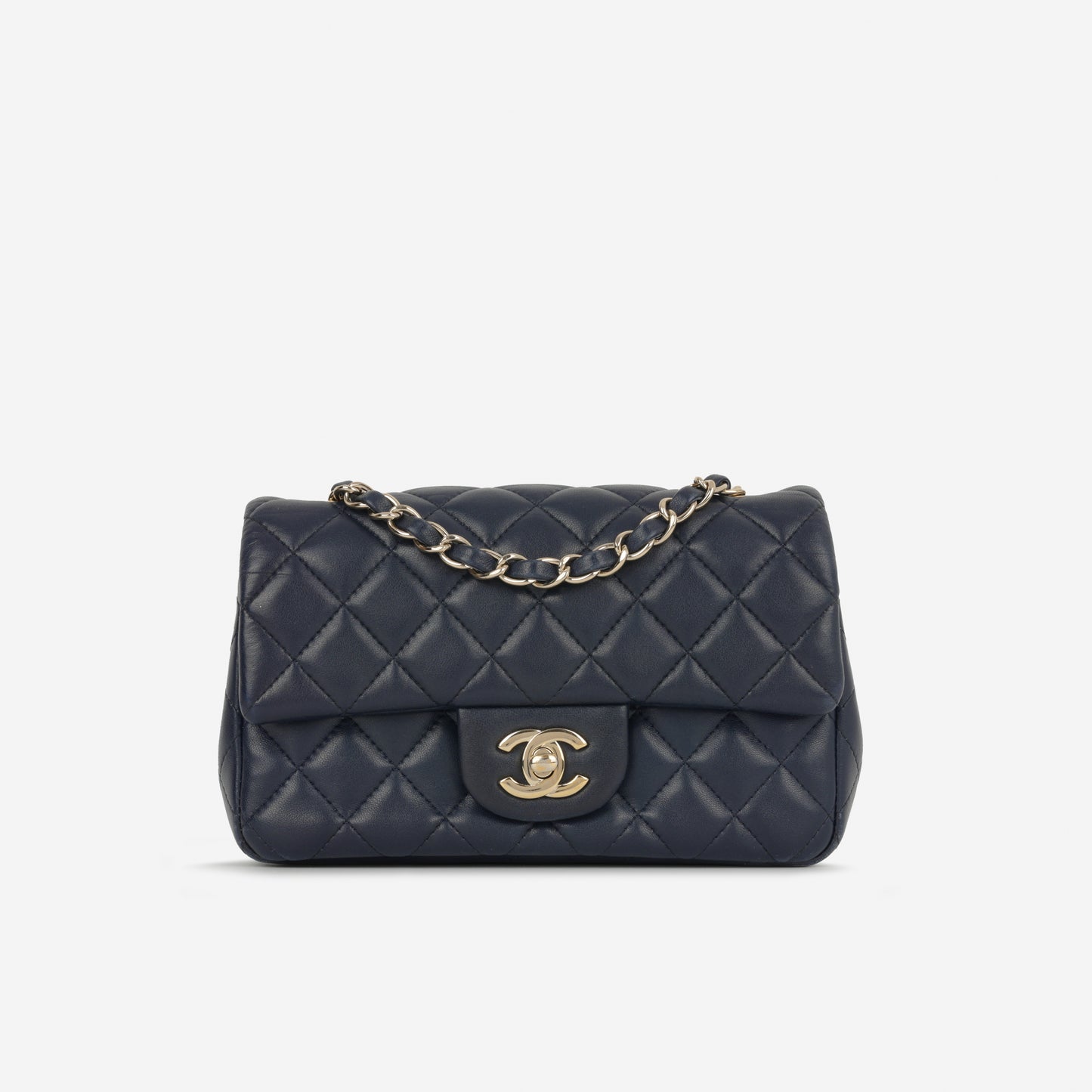 Chanel Mini Flap Rectangular - Navy Lambskin | Champagne Gold Hardware