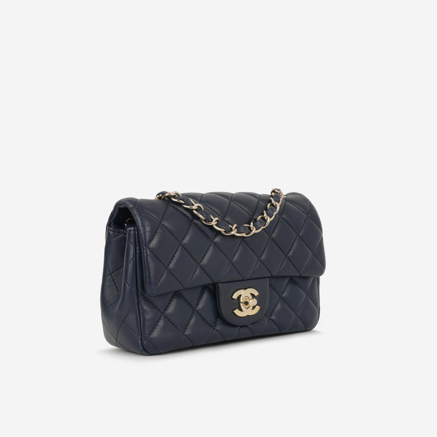 Chanel Mini Flap Rectangular - Navy Lambskin | Champagne Gold Hardware
