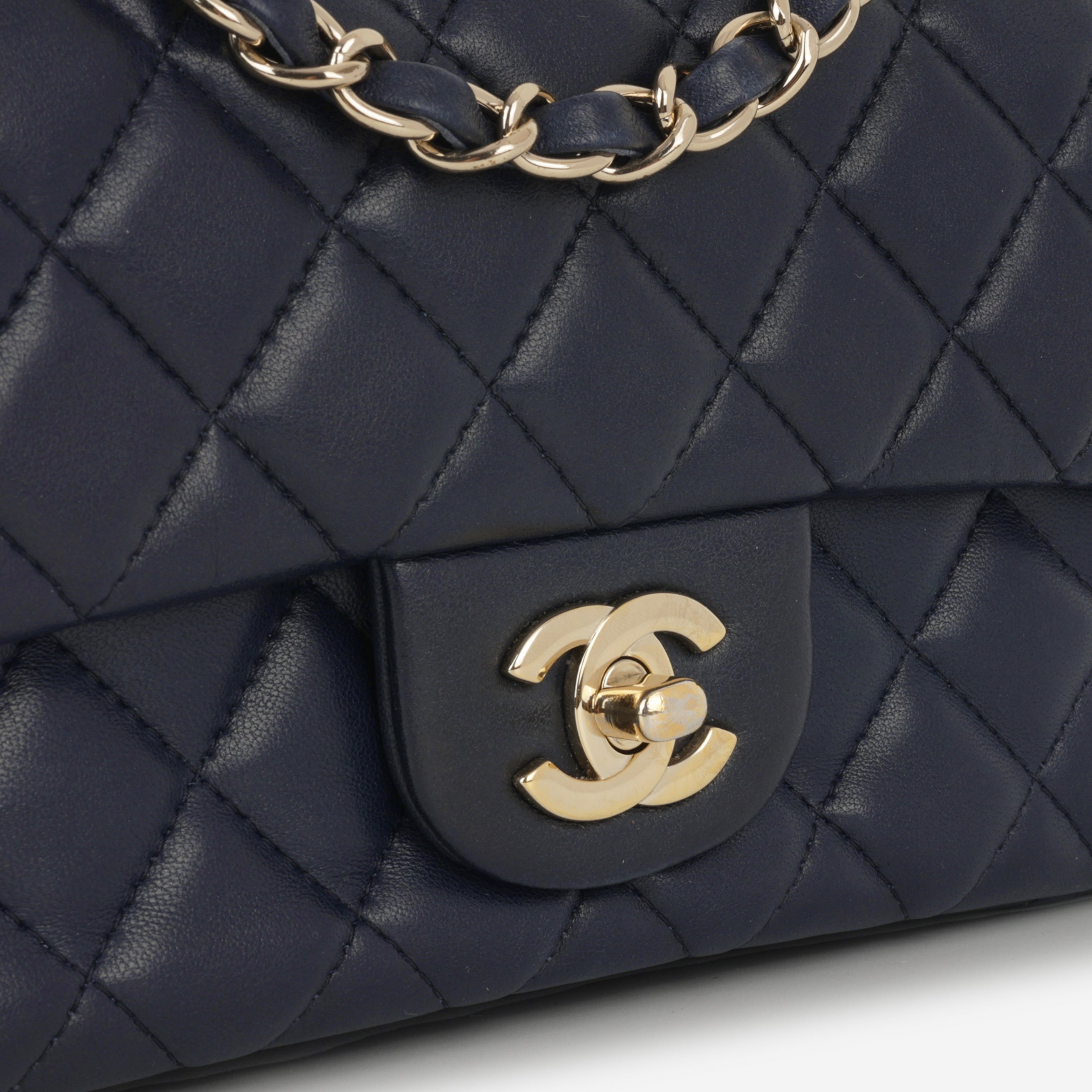 Chanel Mini Flap Rectangular – Navy Lambskin – Champagne Gold
