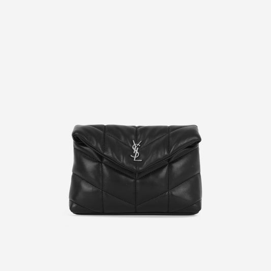 Saint Laurent Puffy Pouch - Black Lambskin | Silver Hardware