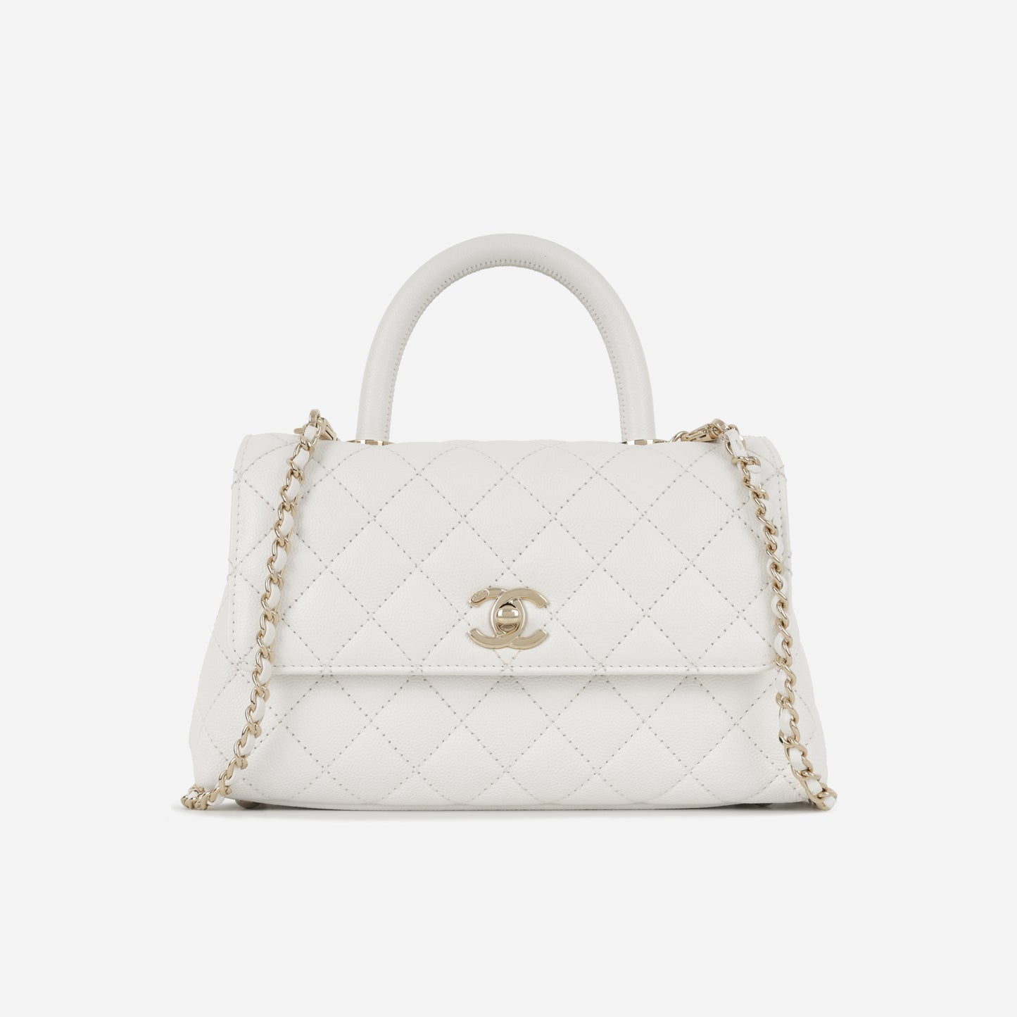 Chanel Small Coco Handle - White Caviar | Champagne Gold Hardware