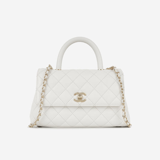 Chanel Small Coco Handle - White Caviar | Champagne Gold Hardware