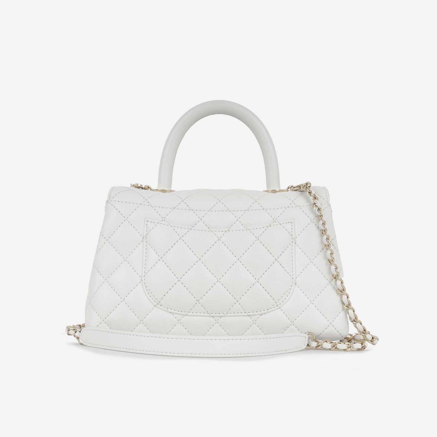Chanel Small Coco Handle - White Caviar | Champagne Gold Hardware