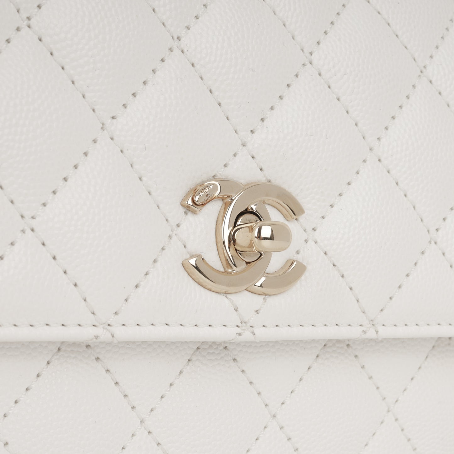Chanel Small Coco Handle - White Caviar | Champagne Gold Hardware