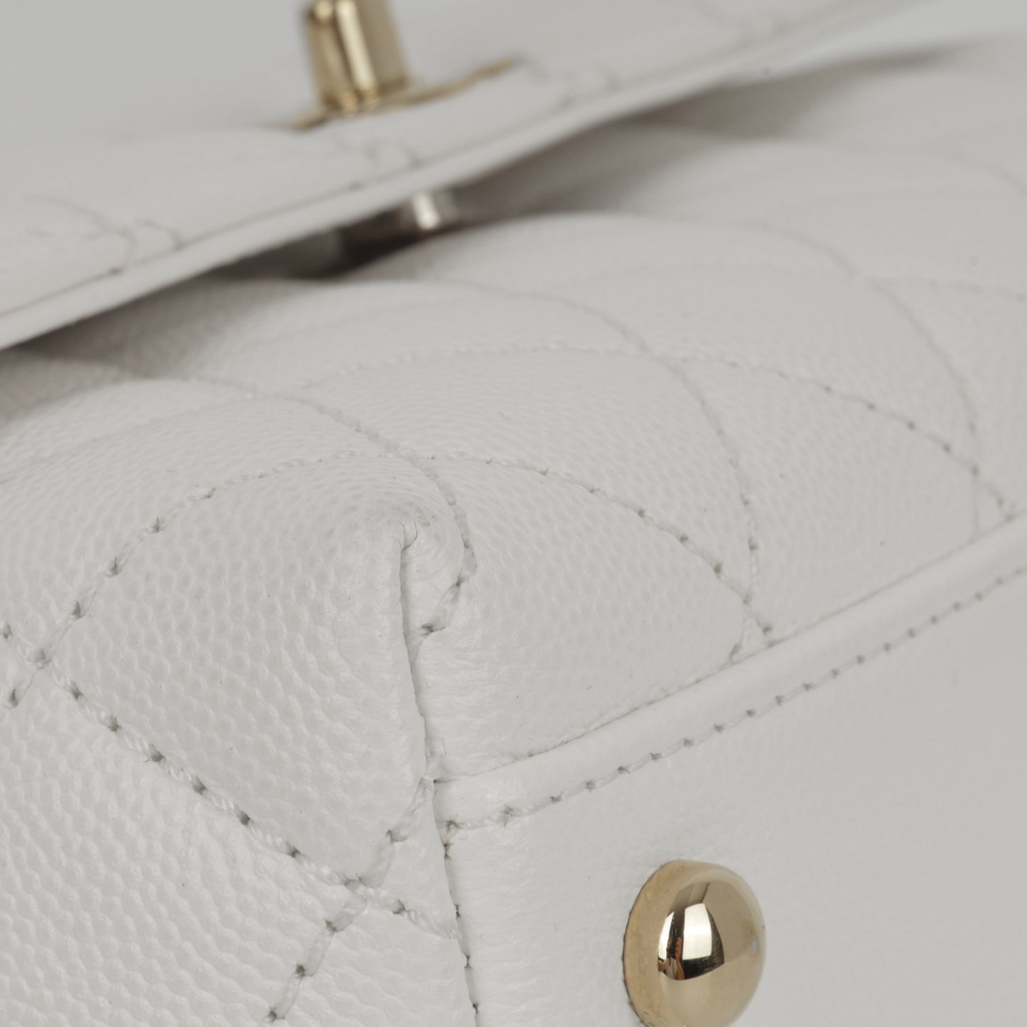 Chanel Small Coco Handle - White Caviar | Champagne Gold Hardware