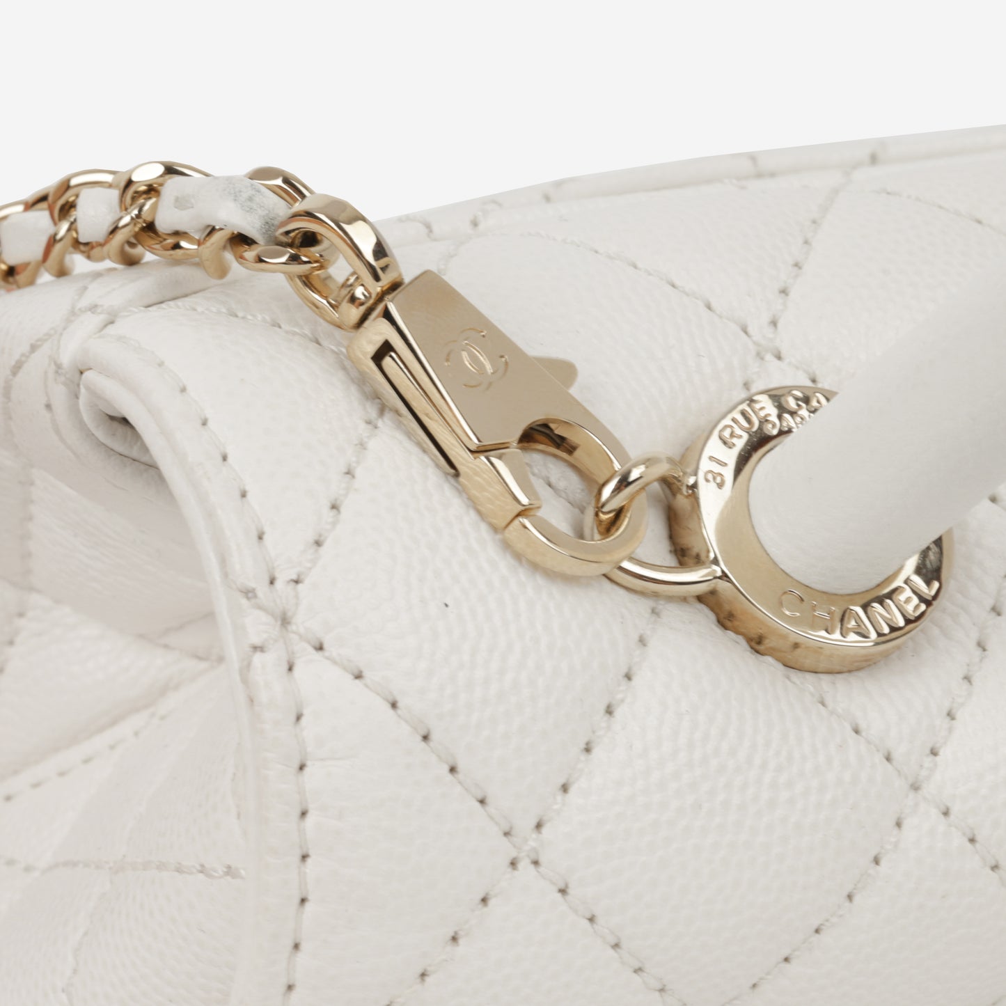 Chanel Small Coco Handle - White Caviar | Champagne Gold Hardware
