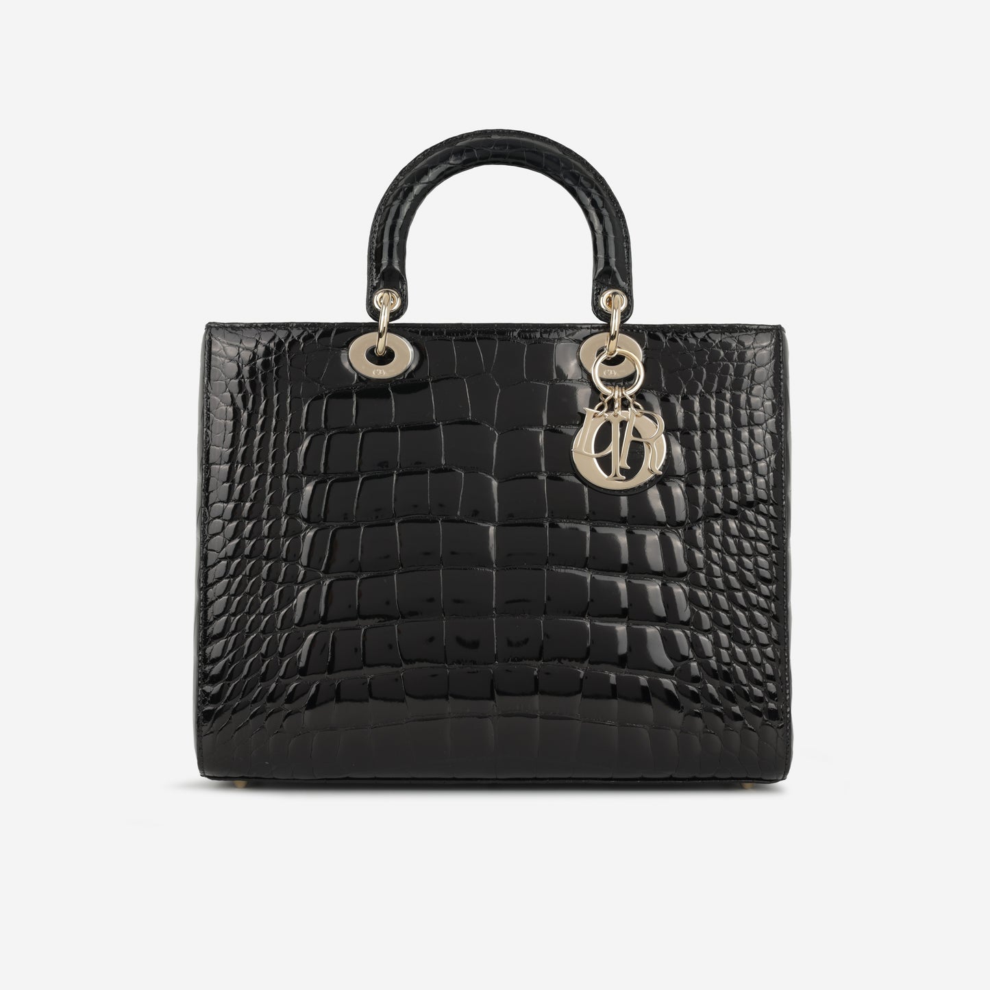 Dior Large Lady Dior - Black Shiny Alligator | Champagne Gold Hardware