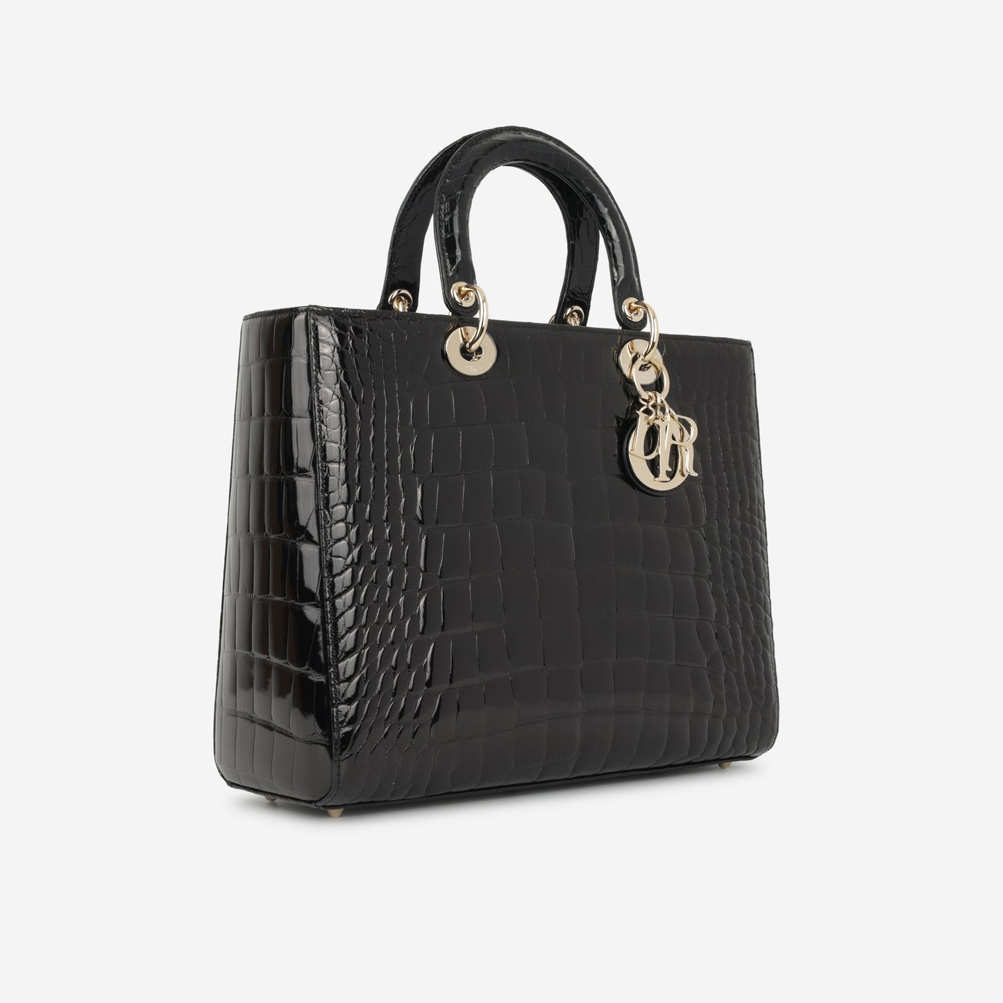 Dior Large Lady Dior - Black Shiny Alligator | Champagne Gold Hardware