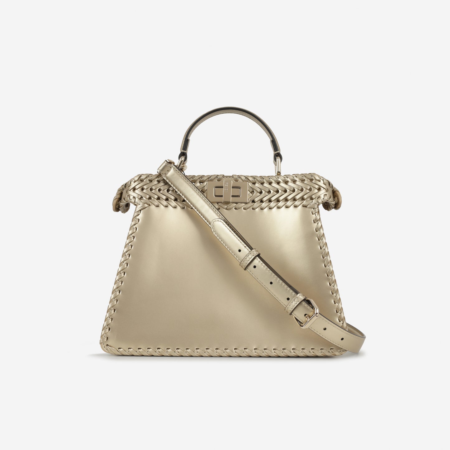 Fendi Small ISeeU Peekaboo - Champagne Gold Woven Leather | Gold Hardware
