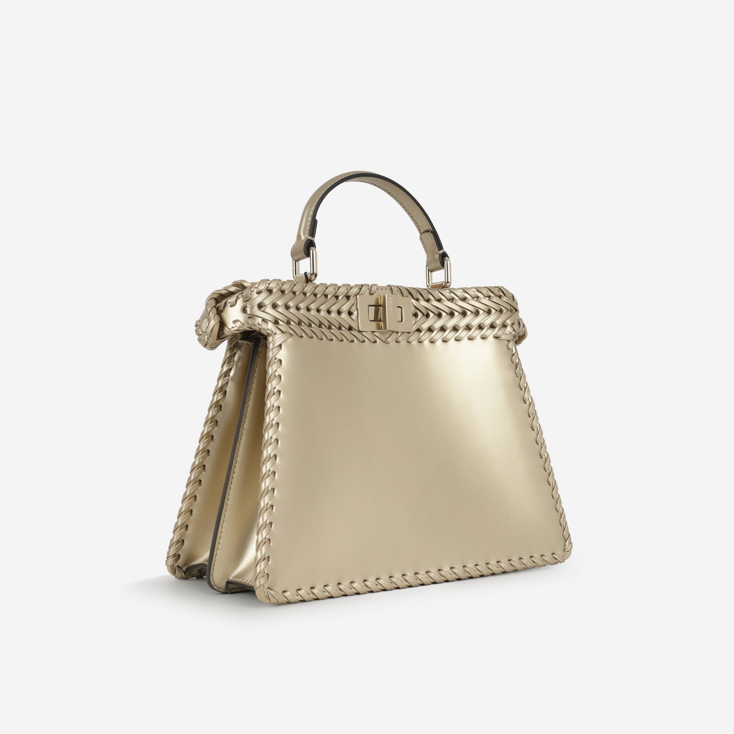 Fendi Small ISeeU Peekaboo - Champagne Gold Woven Leather | Gold Hardware