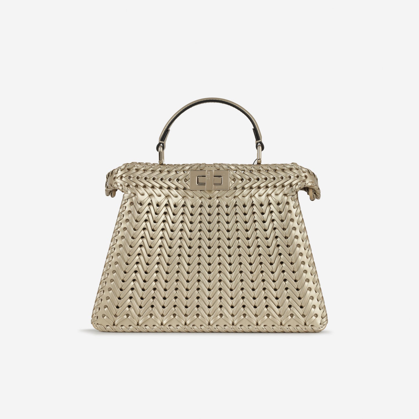 Fendi Small ISeeU Peekaboo - Champagne Gold Woven Leather | Gold Hardware