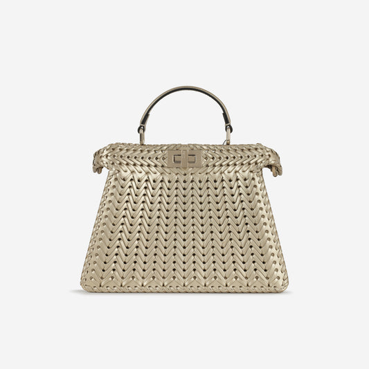 Fendi Small ISeeU Peekaboo - Champagne Gold Woven Leather | Gold Hardware