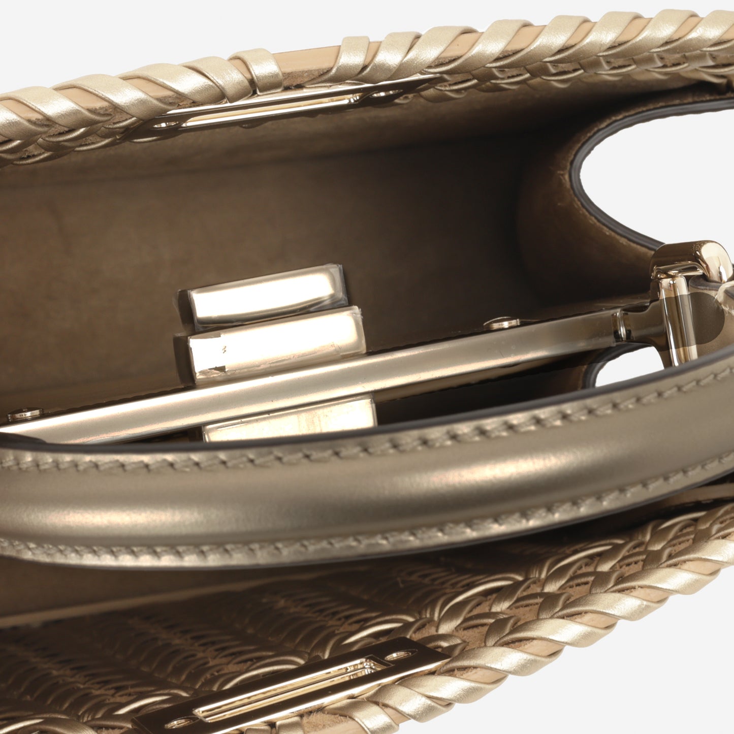 Fendi Small ISeeU Peekaboo - Champagne Gold Woven Leather | Gold Hardware