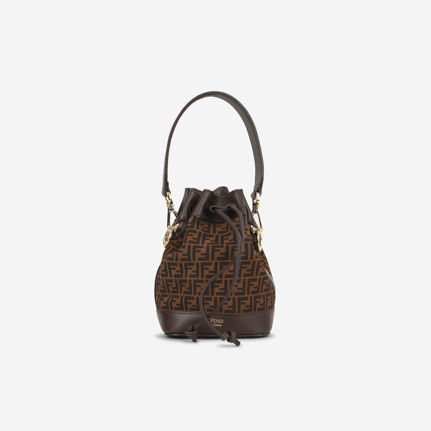Fendi Mini Mon Tresor Bucket Bag - FF Canvas/Brown Calfskin | Gold Hardware