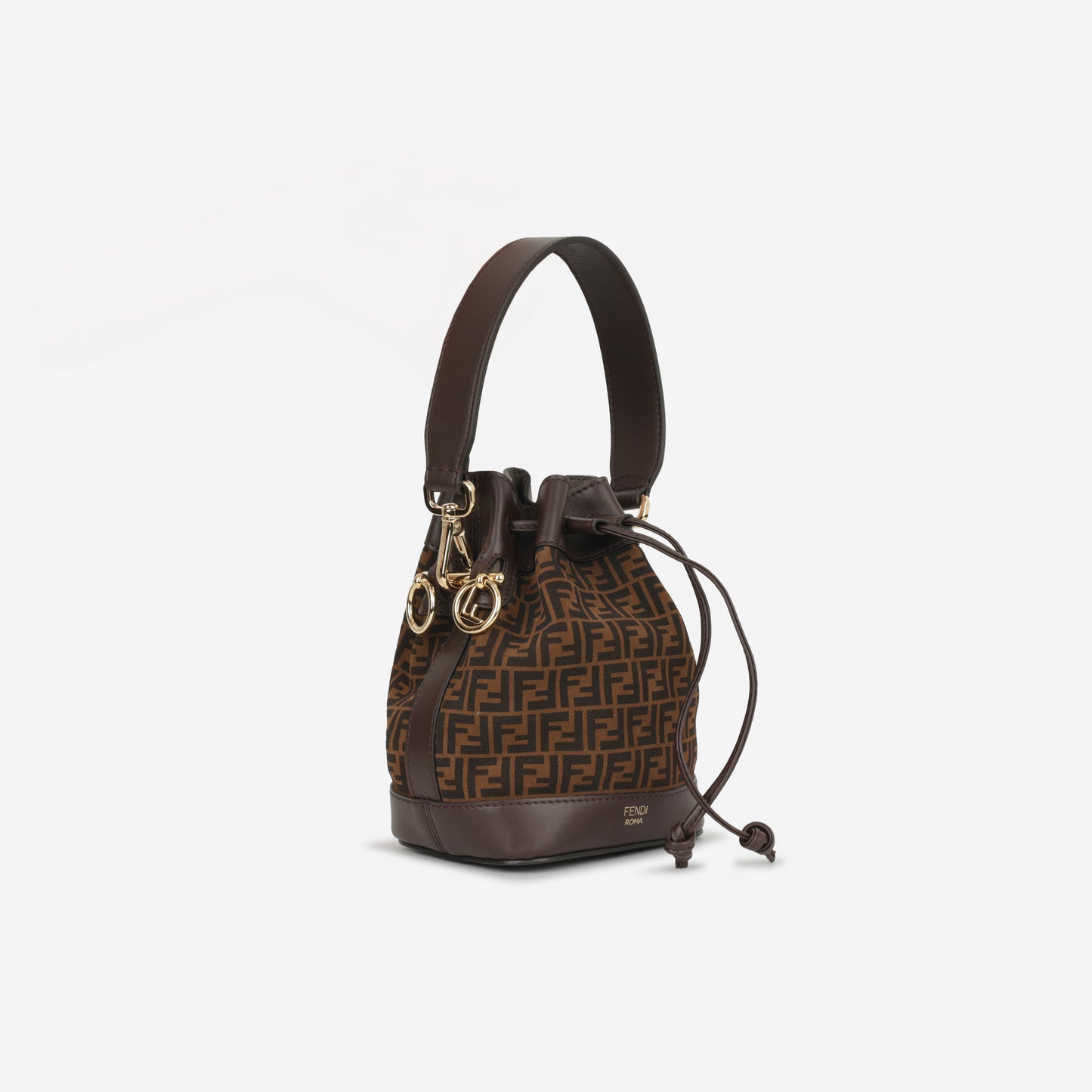 Fendi Mini Mon Tresor Bucket Bag - FF Canvas/Brown Calfskin | Gold Hardware