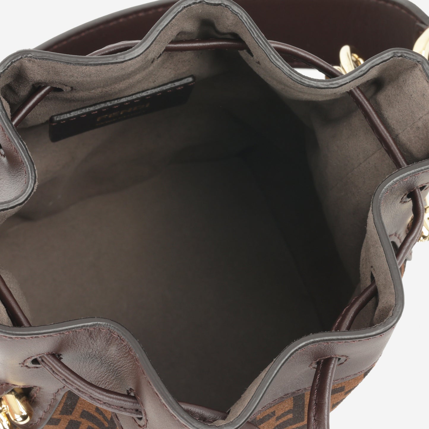 Fendi Mini Mon Tresor Bucket Bag - FF Canvas/Brown Calfskin | Gold Hardware