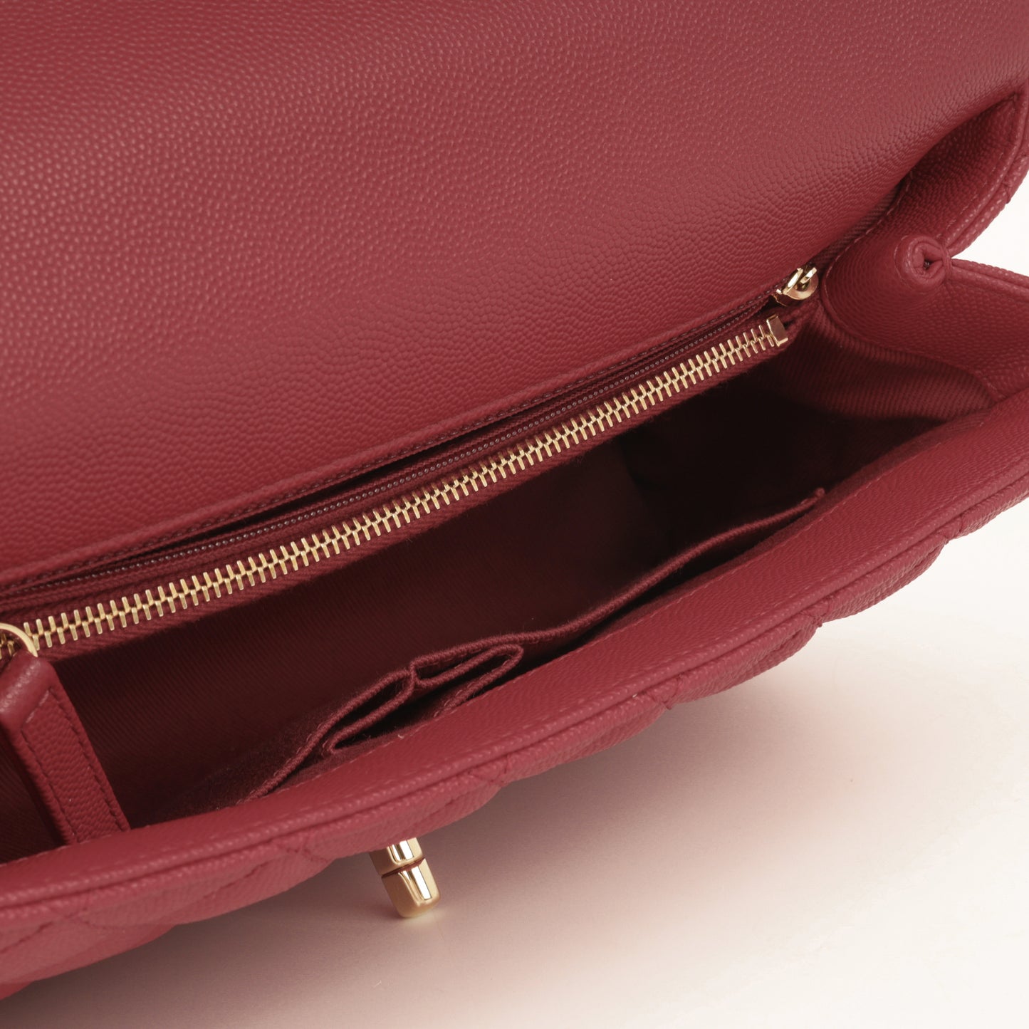 Chanel Medium Coco Handle - Raspberry Caviar | Champagne Gold Hardware