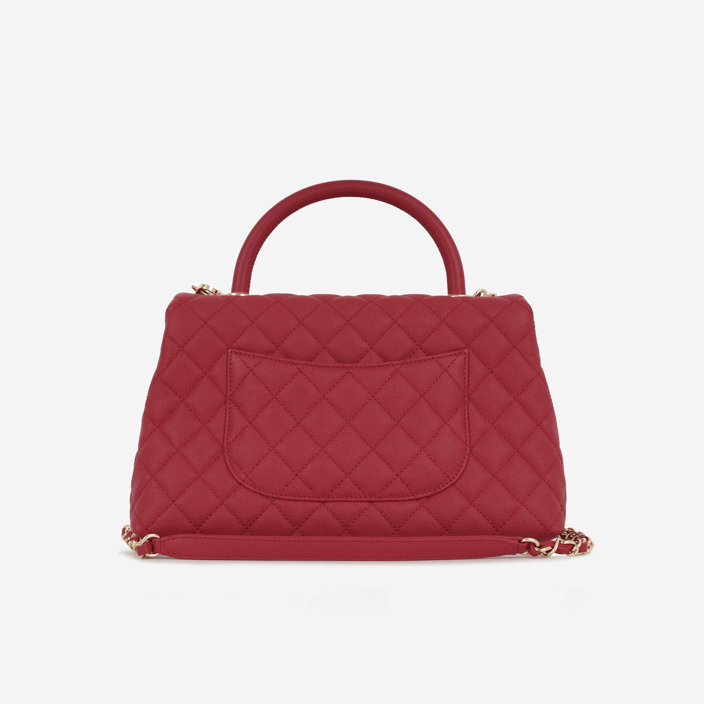 Chanel Medium Coco Handle - Raspberry Caviar | Champagne Gold Hardware