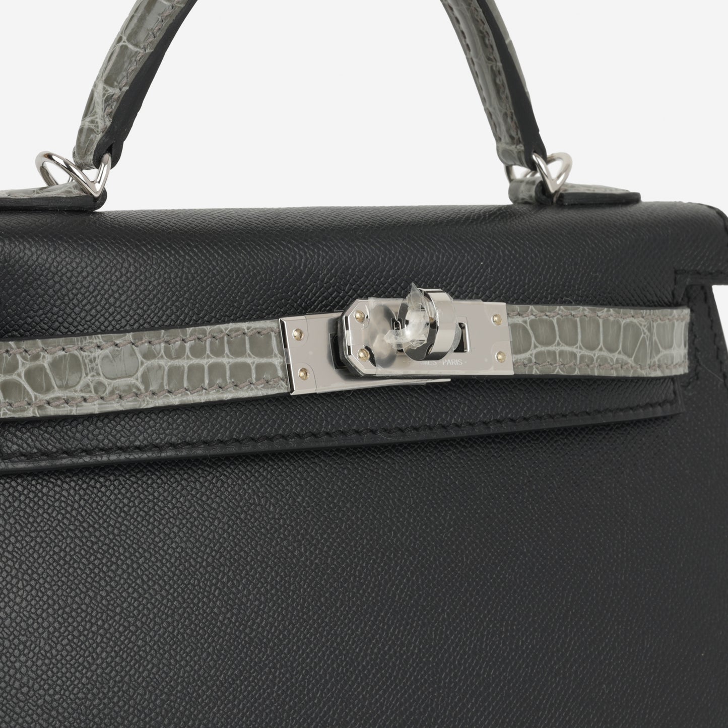 Hermès Mini Kelly Touch - Noir Madame / Gris Ciment Alligator Mississippiensis | Palladium Hardware