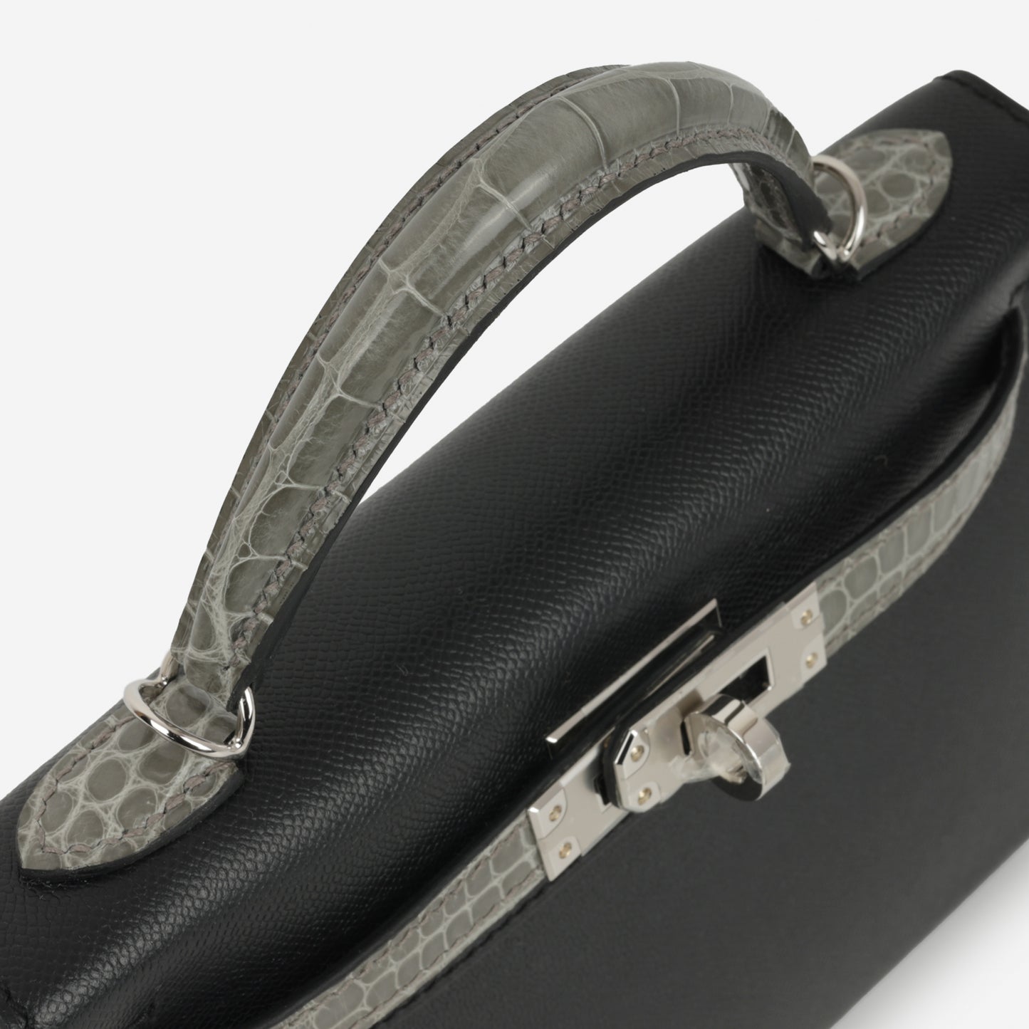 Hermès Mini Kelly Touch - Noir Madame / Gris Ciment Alligator Mississippiensis | Palladium Hardware