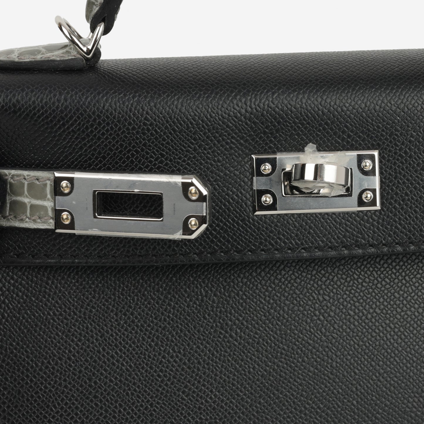 Hermès Mini Kelly Touch - Noir Madame / Gris Ciment Alligator Mississippiensis | Palladium Hardware