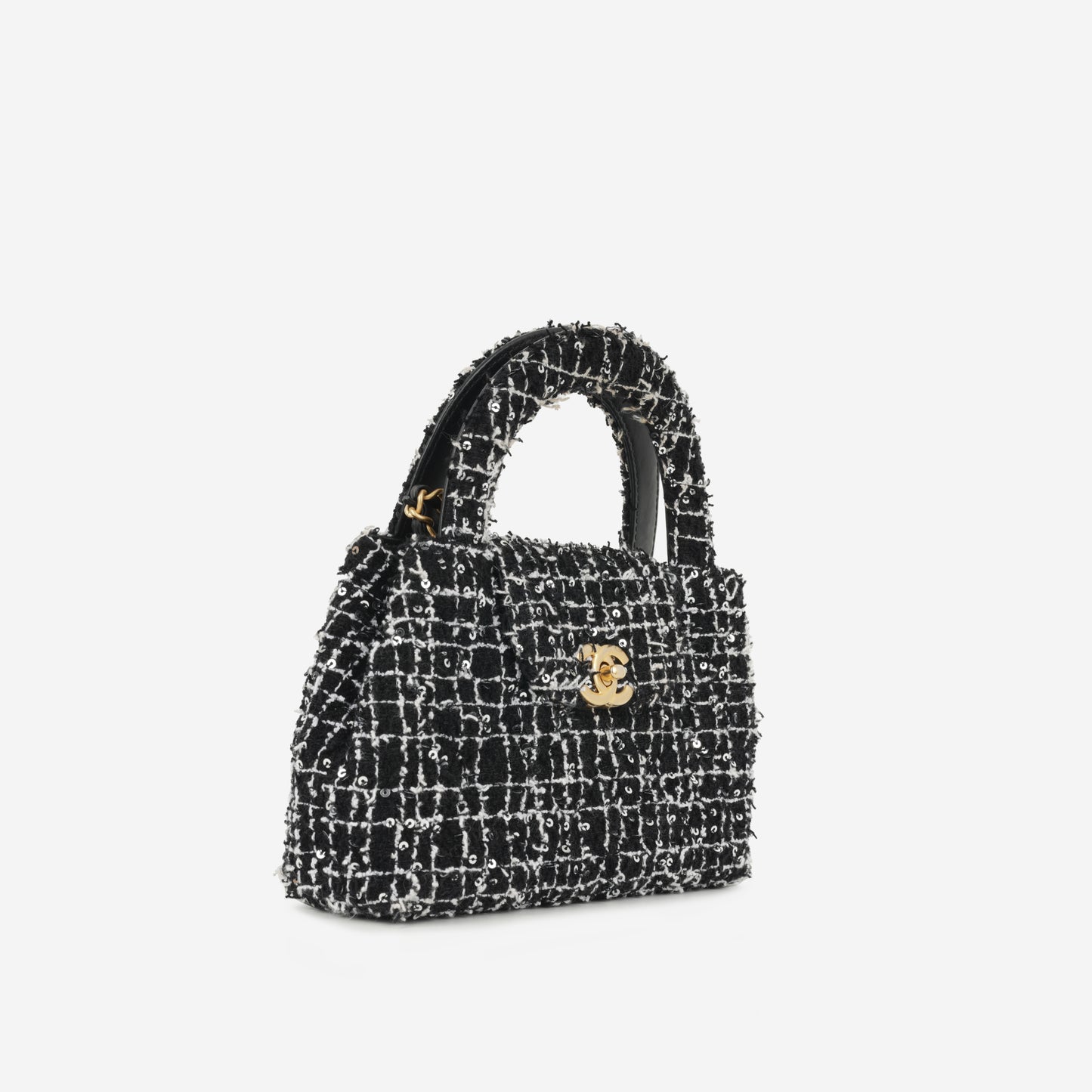 Chanel Small Kelly Re-Edition - Black/White Tweed | Gold Hardware