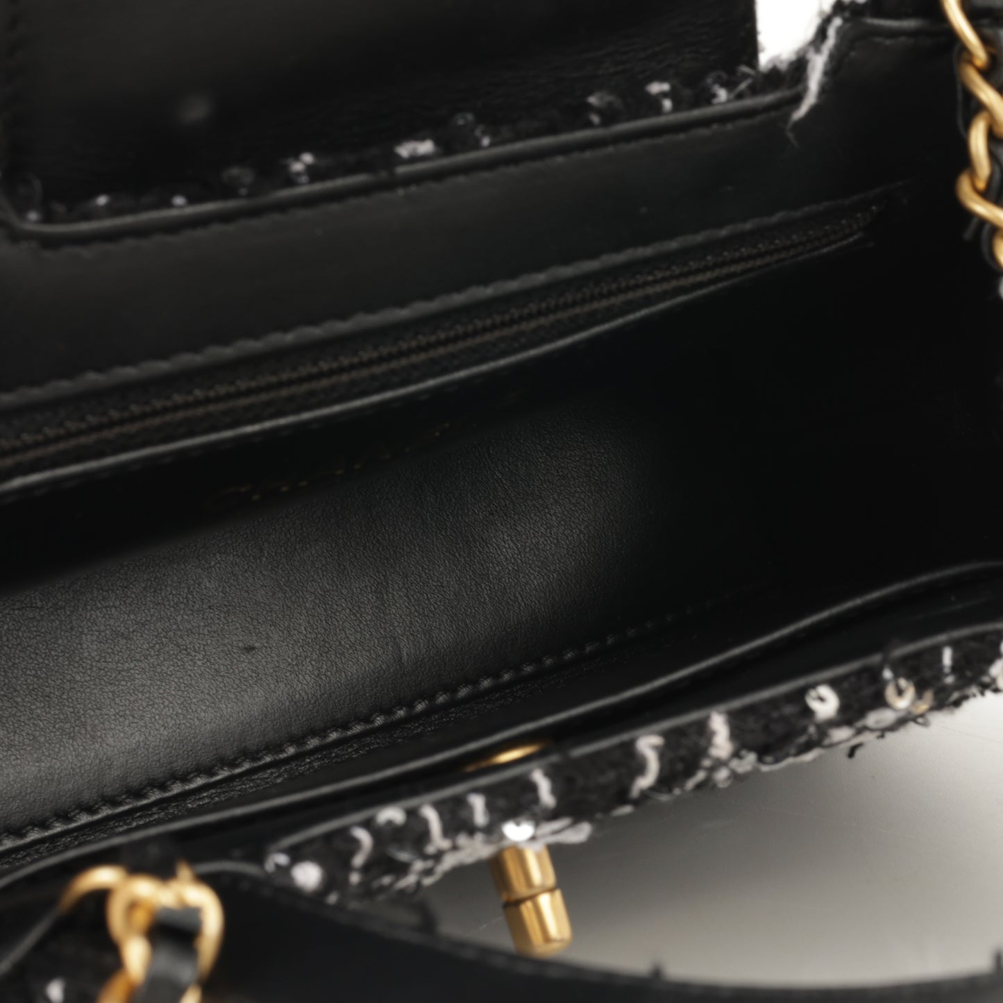 Chanel Small Kelly Re-Edition - Black/White Tweed | Gold Hardware