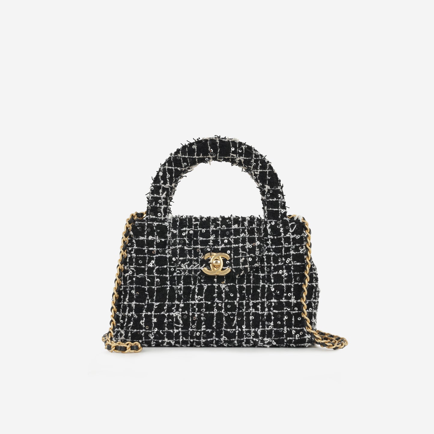 Chanel Small Kelly Re-Edition - Black/White Tweed | Gold Hardware