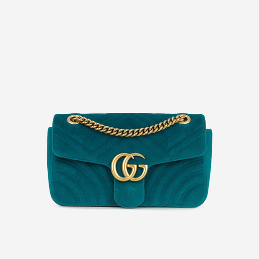 Gucci Marmont Bag Medium - Turquoise Velvet | Gold Hardware