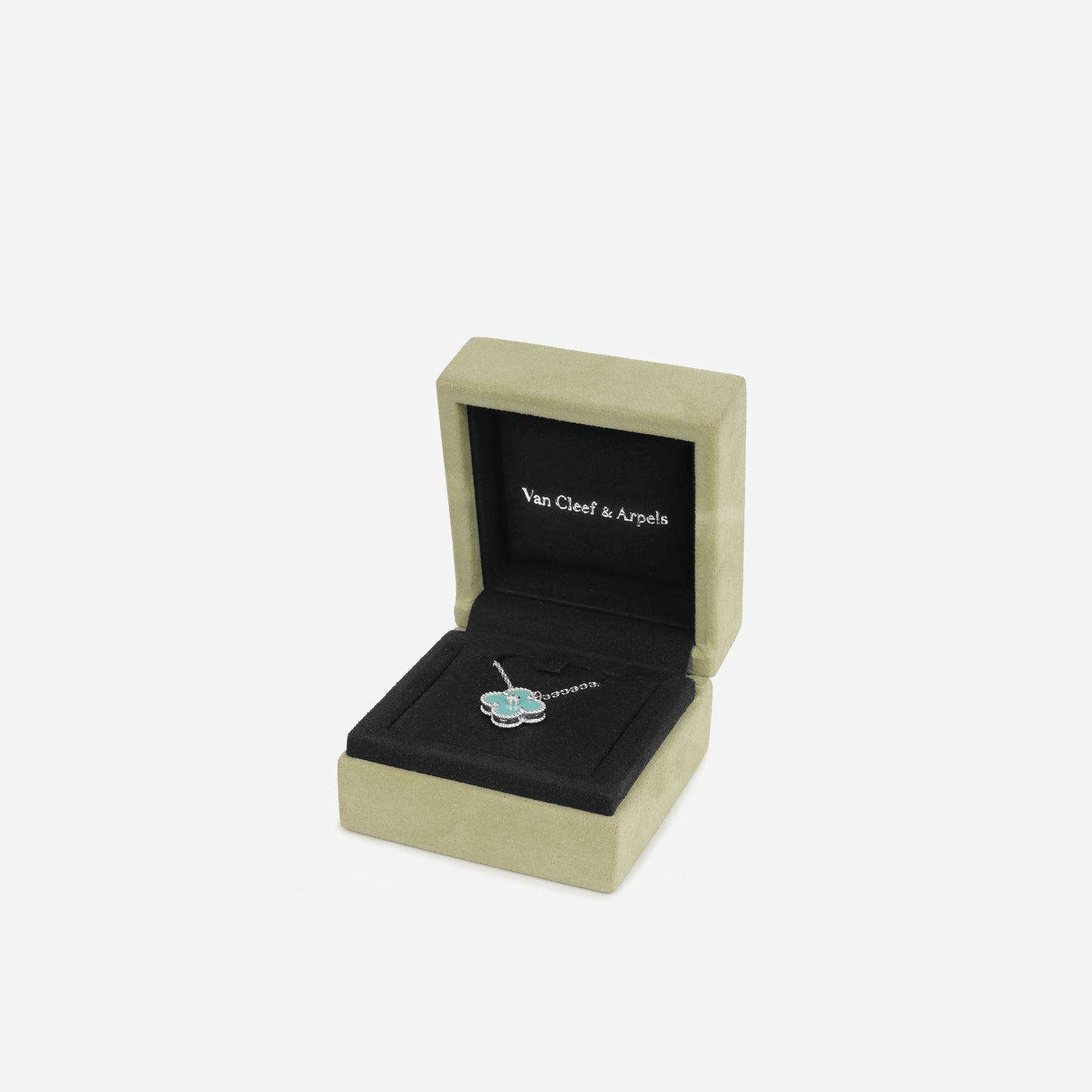 Van Cleef Vintage Alhambra Pendant - Blue Celadon Sévres Porcelain / Diamond  / White Gold