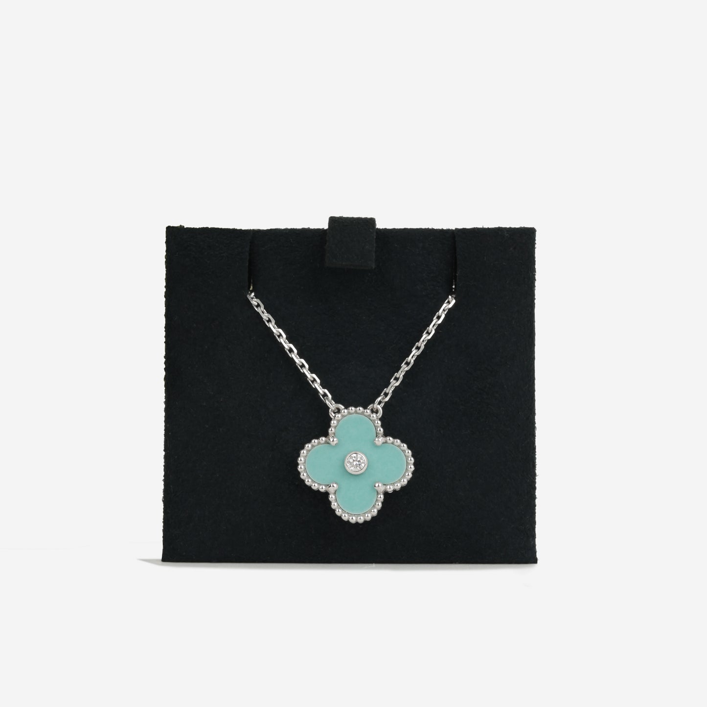 Van Cleef Vintage Alhambra Pendant - Blue Celadon Sévres Porcelain / Diamond  / White Gold