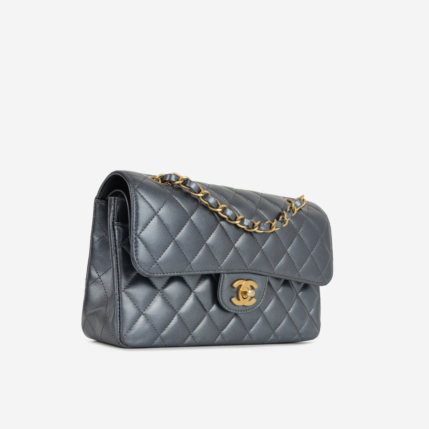 Chanel Small Classic Flap - Blue Metallic Calfskin | Gold Hardware