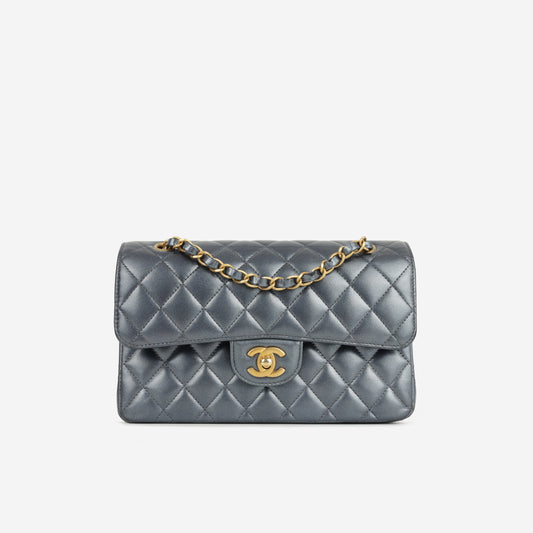 Chanel Small Classic Flap - Blue Metallic Calfskin | Gold Hardware