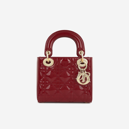 Dior Mini Lady Dior - Cherry Red Patent | Champagne Gold Hardware