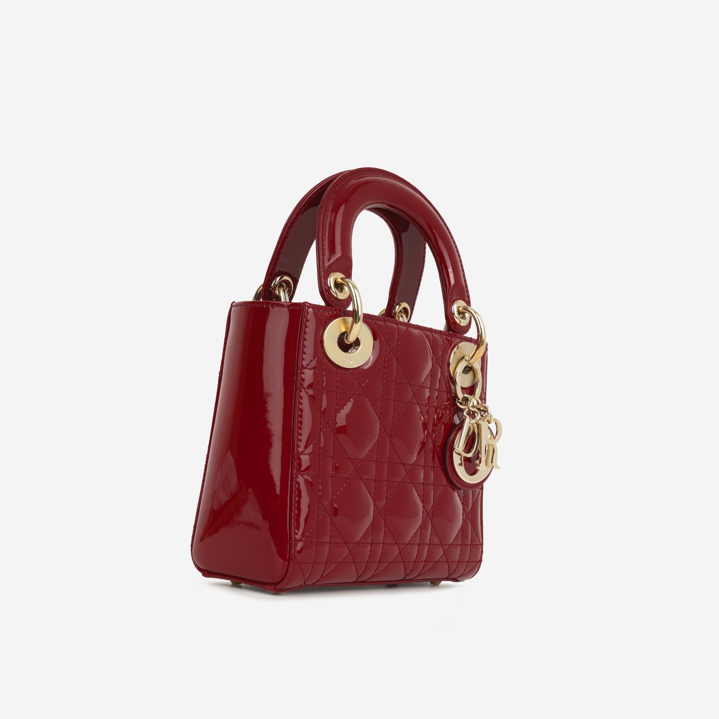 Dior Mini Lady Dior - Cherry Red Patent | Champagne Gold Hardware