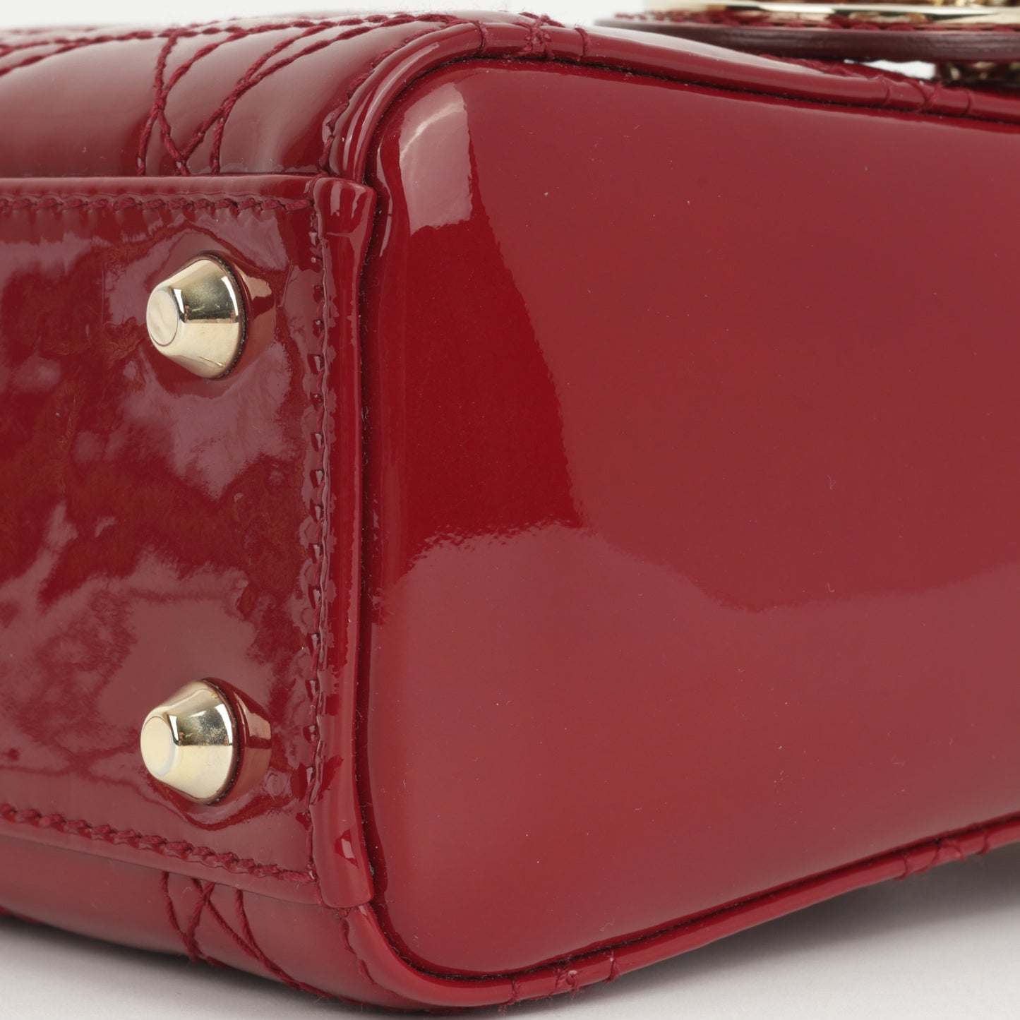 Dior Mini Lady Dior - Cherry Red Patent | Champagne Gold Hardware