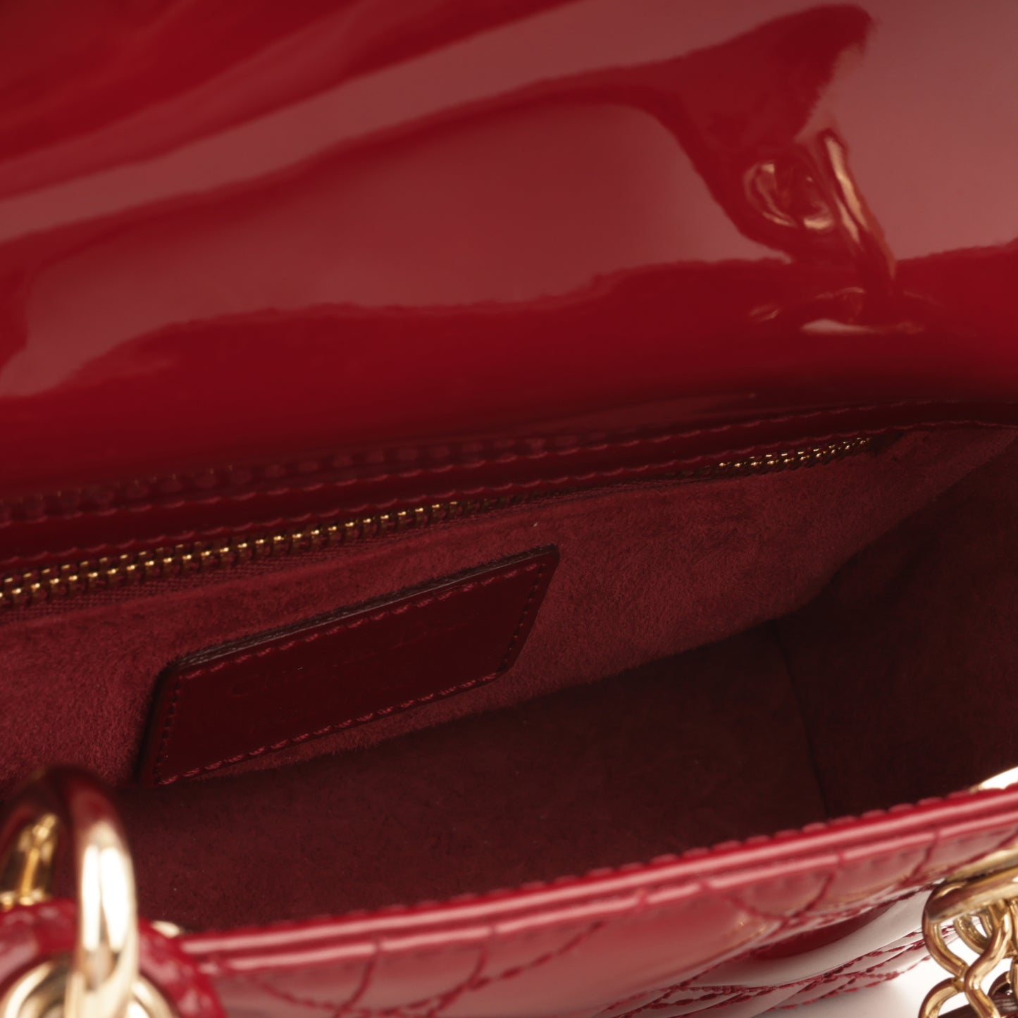 Dior Mini Lady Dior - Cherry Red Patent | Champagne Gold Hardware