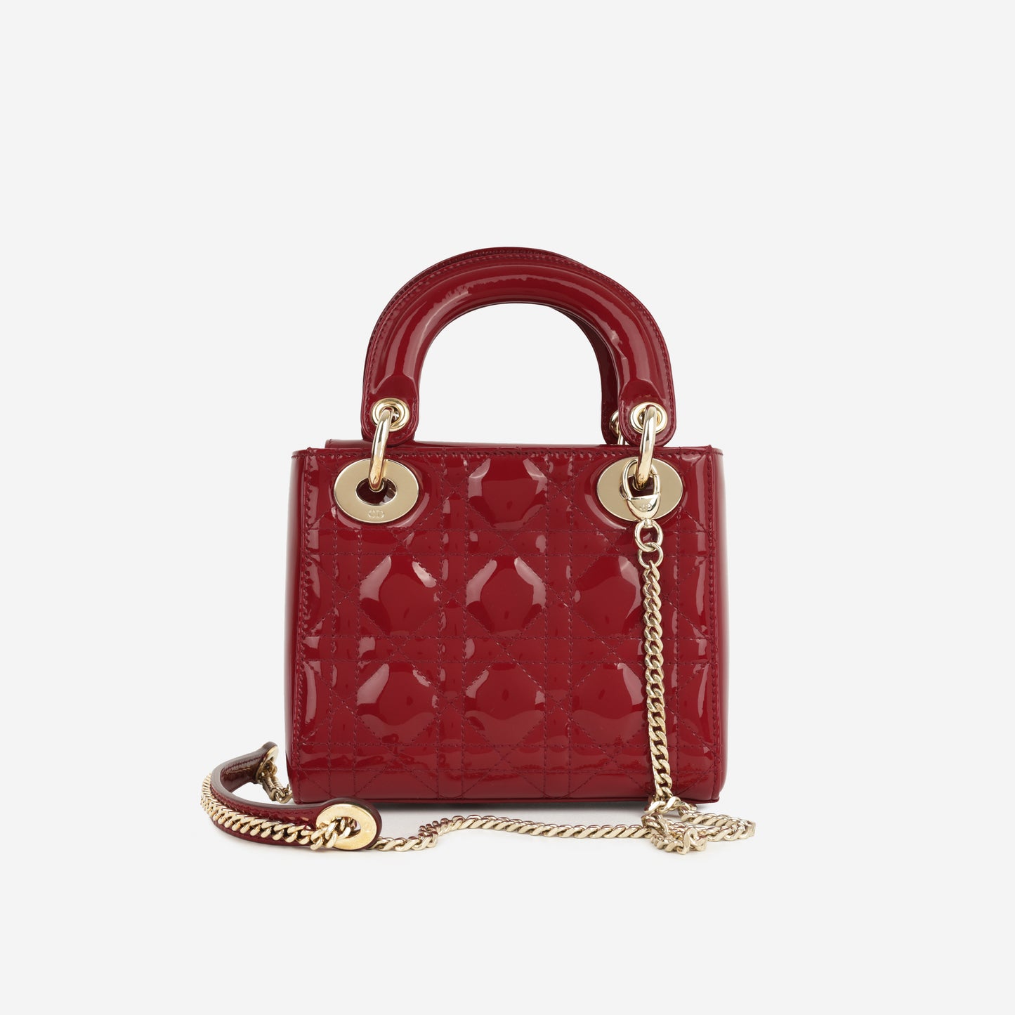 Dior Mini Lady Dior - Cherry Red Patent | Champagne Gold Hardware