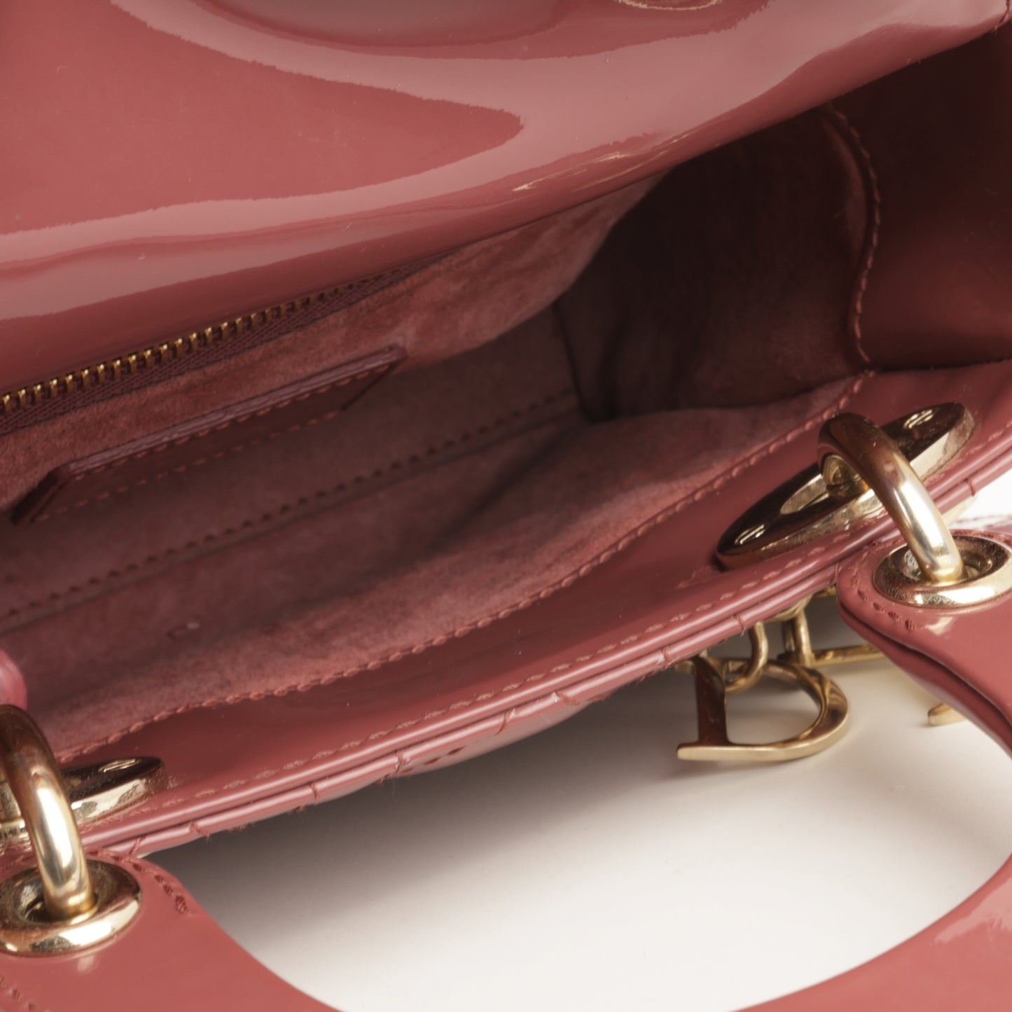 Dior Mini Lady Dior - Rose Pink Patent Cannage | Champagne Gold Hardware