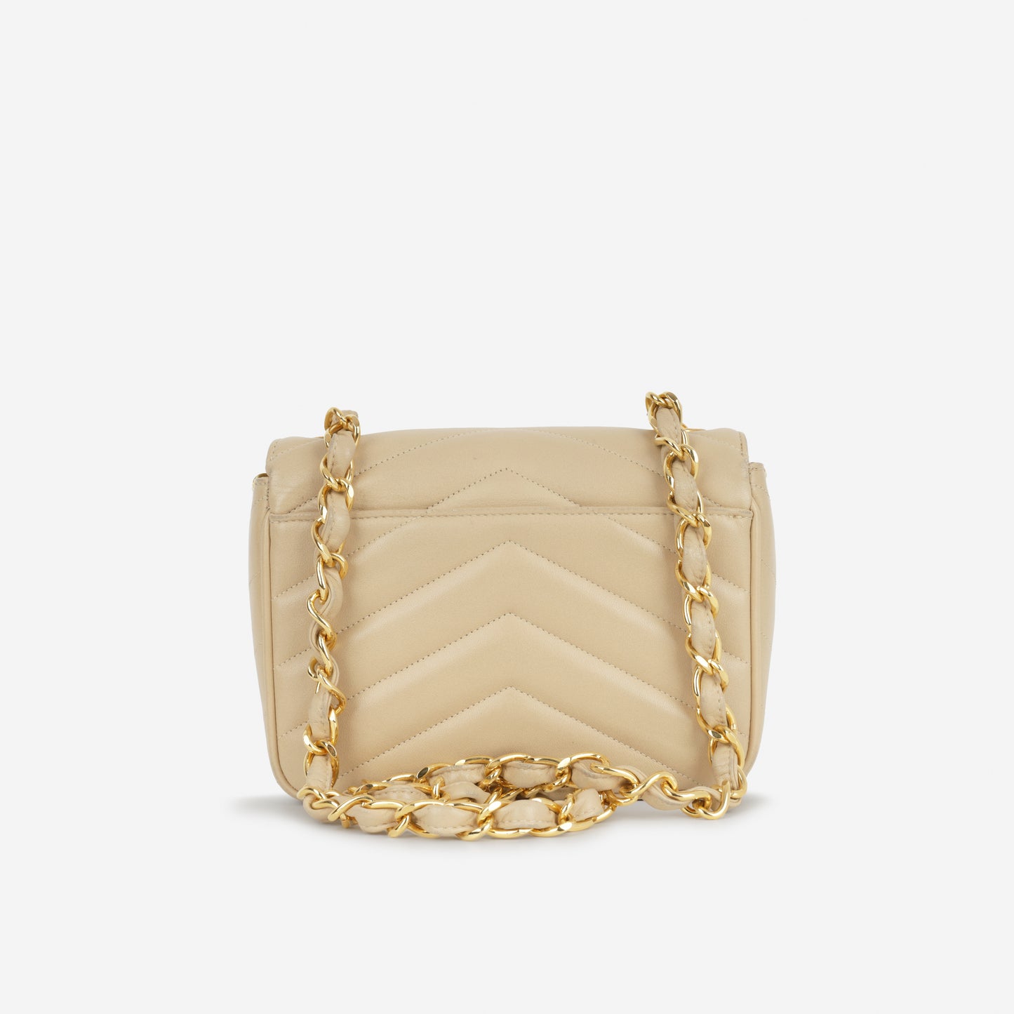 Chanel Vintage Square Chevron Flap - Beige Lambskin | Gold Hardware