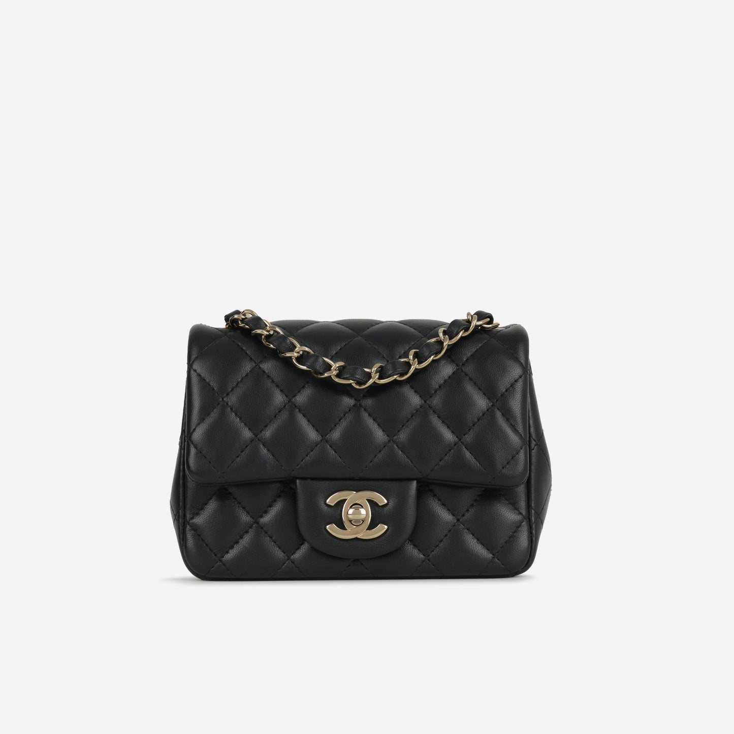 Chanel Mini Square Classic Flap - Black Lambskin | Champagne Gold Hardware