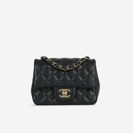 Chanel Mini Square Classic Flap - Black Lambskin | Champagne Gold Hardware