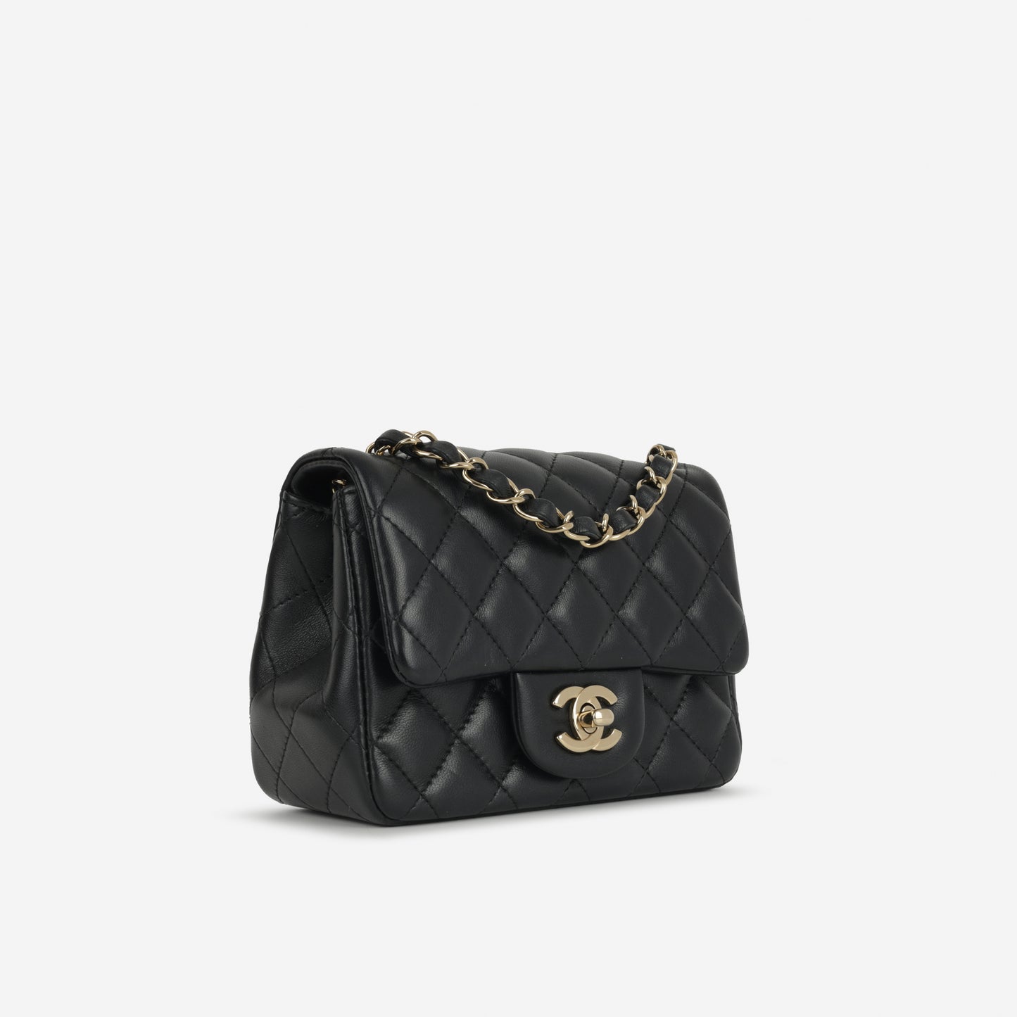 Chanel Mini Square Classic Flap - Black Lambskin | Champagne Gold Hardware