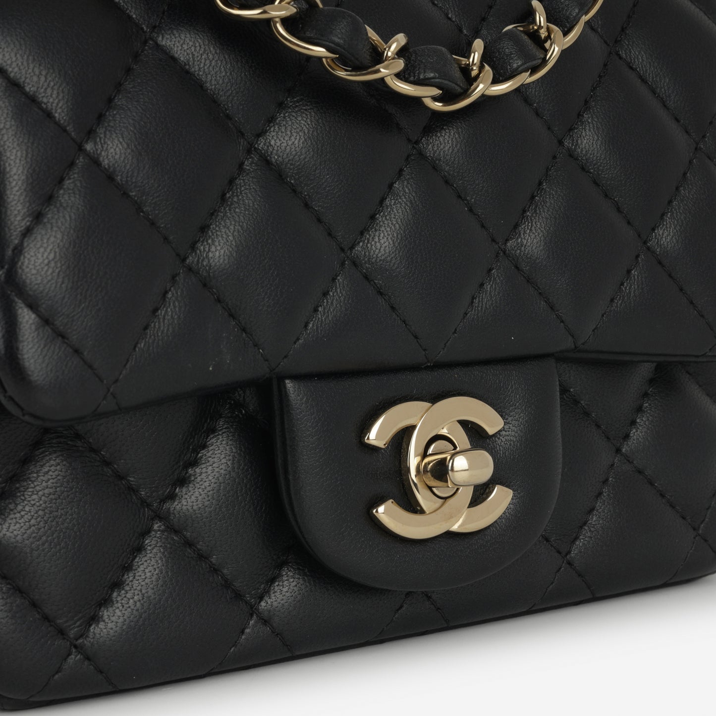 Chanel Mini Square Classic Flap - Black Lambskin | Champagne Gold Hardware