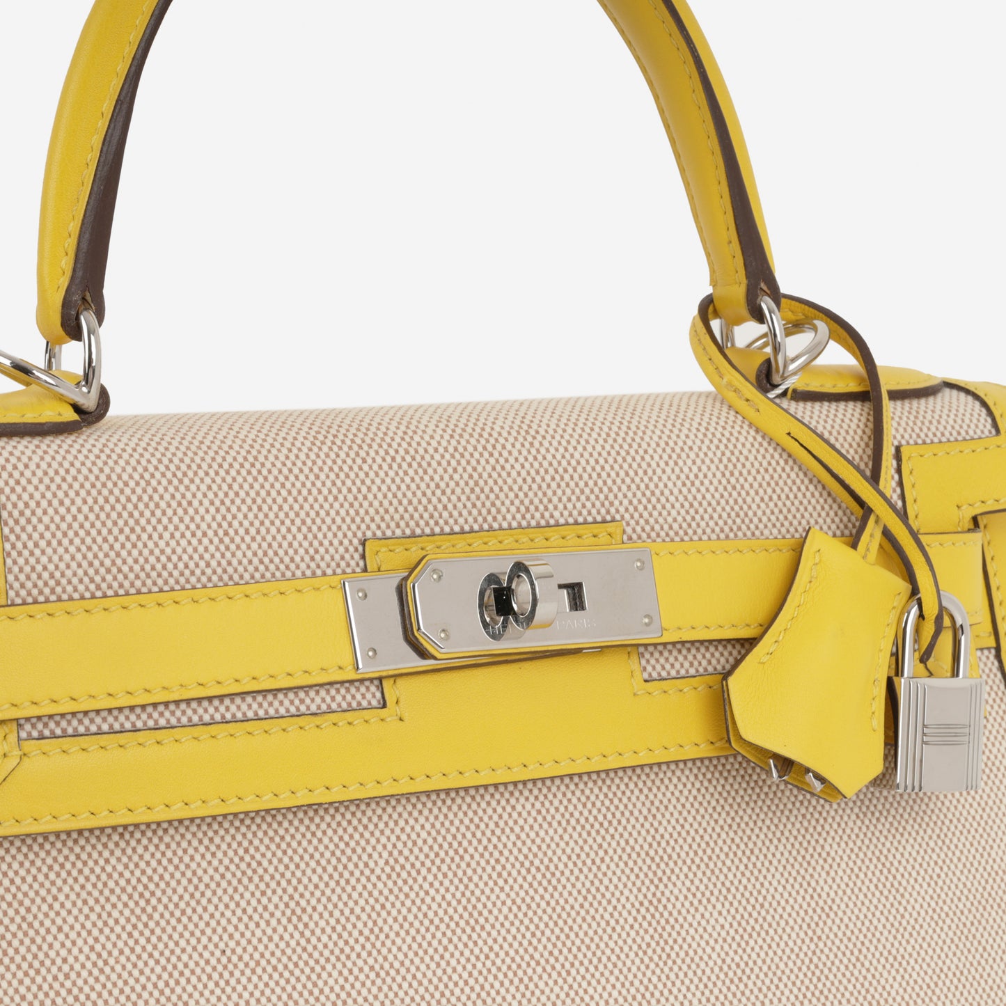 Kelly 28 - Jaune Citron Swift / Ecru Toile | Palladium Hardware
