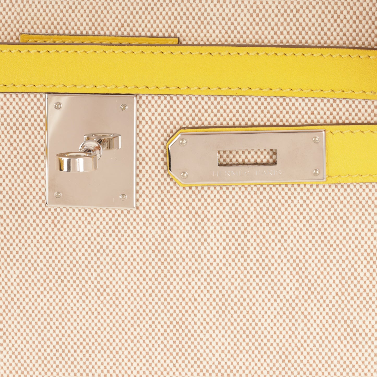 Kelly 28 - Jaune Citron Swift / Ecru Toile | Palladium Hardware