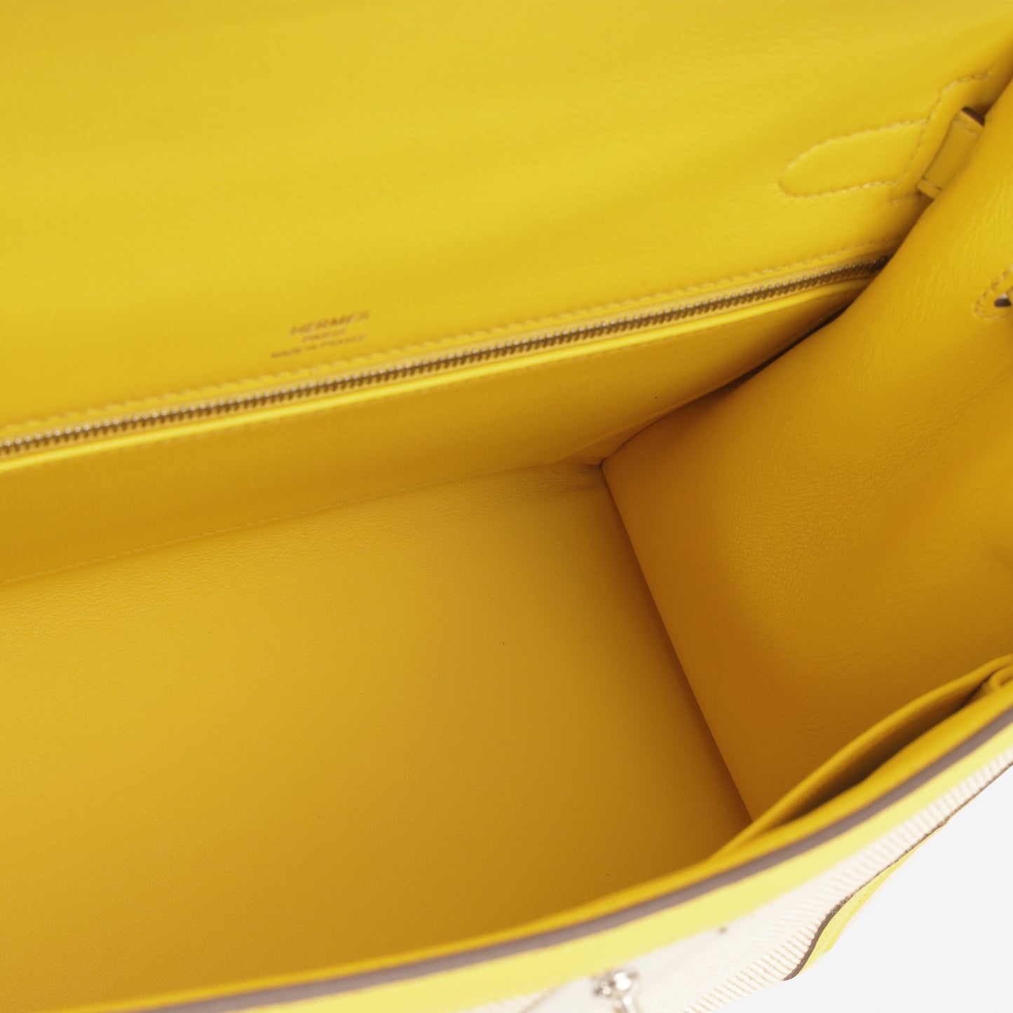 Kelly 28 - Jaune Citron Swift / Ecru Toile | Palladium Hardware